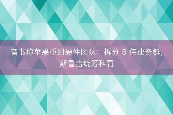 音书称苹果重组硬件团队：拆分 5 伟业务群，斯鲁吉统筹科罚